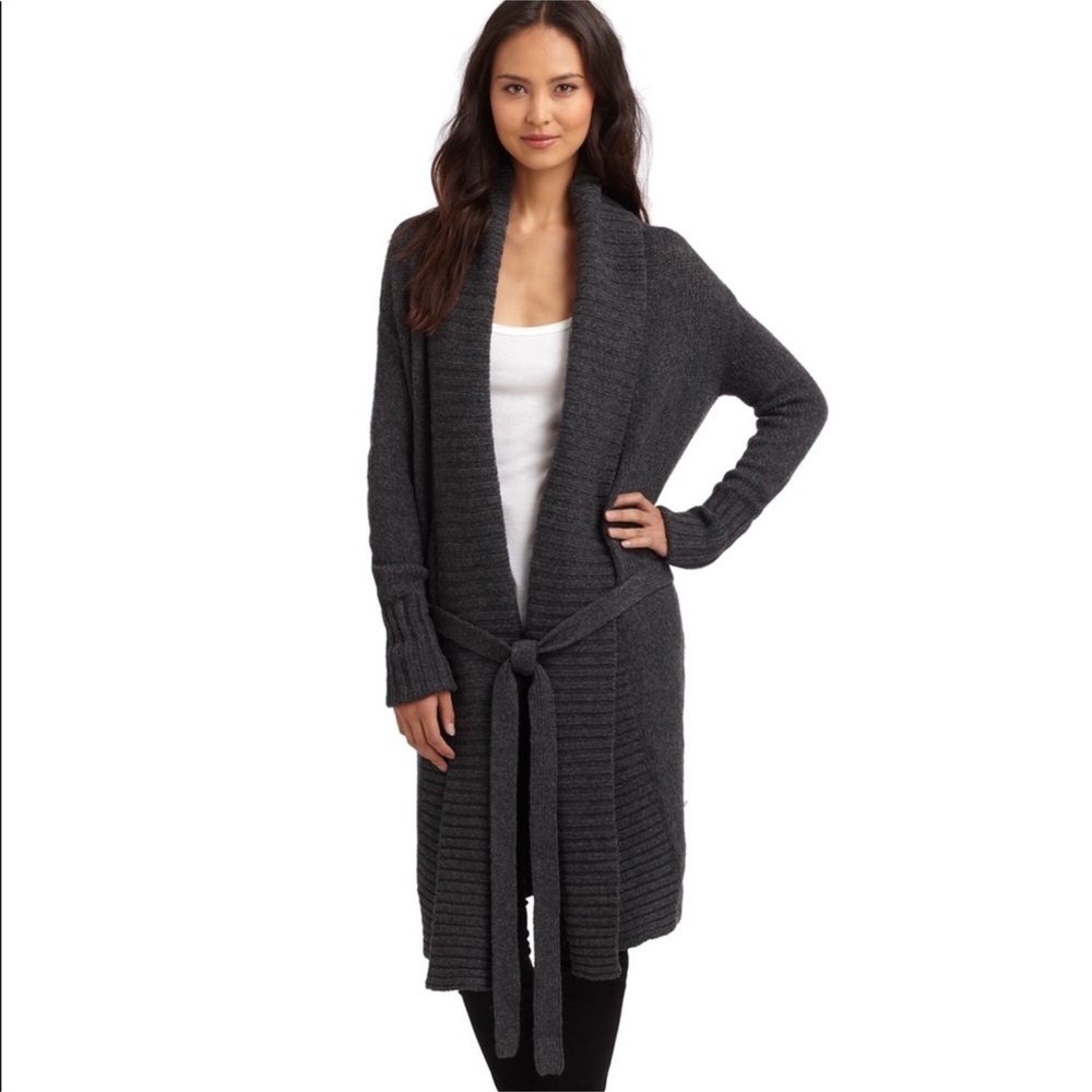 BCBGMAXAZRIA RARE XS Gray Wool Alpaca Knit Open Front Long Cardigan